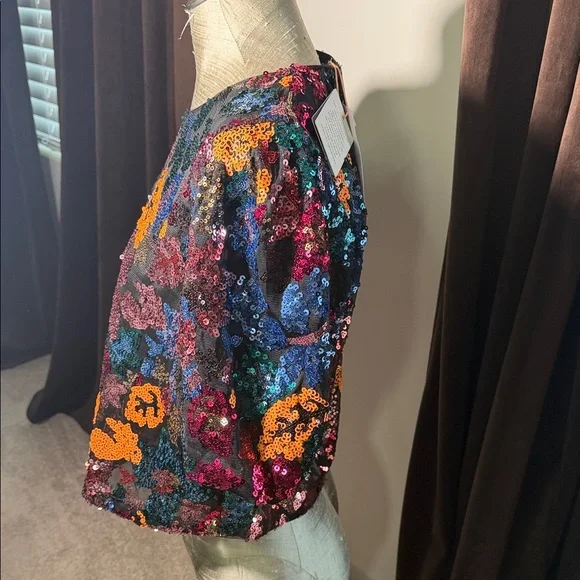 Skies Are Blue Multicolor Sequin Blouse - Picture 3 of 5